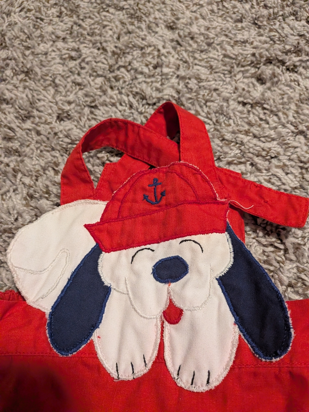 Vintage Hush Puppies Bright Red Baby Romper Puppy Boat